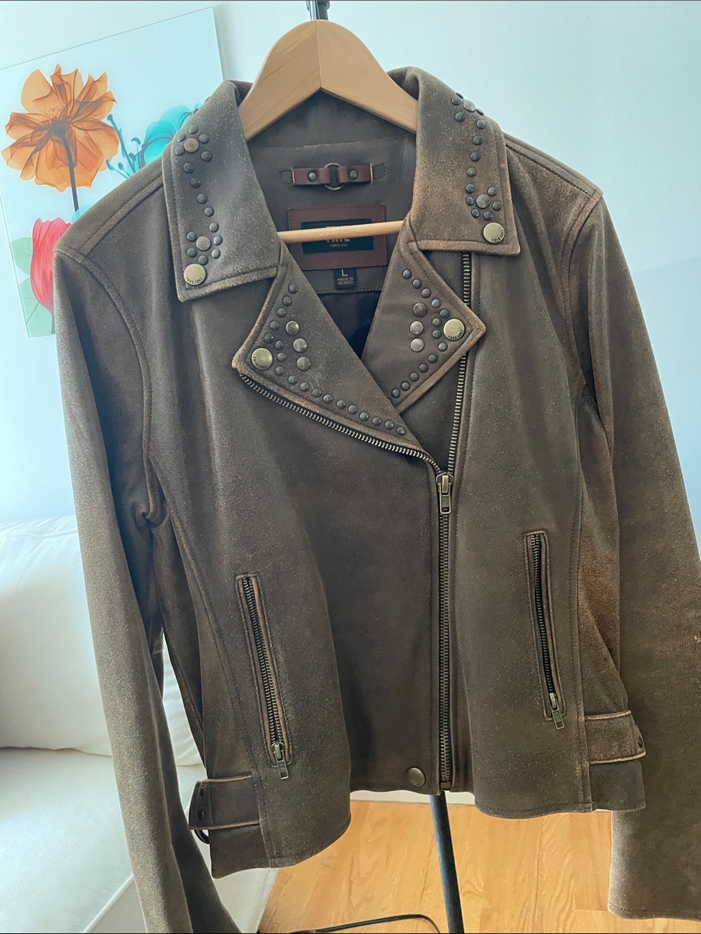 Frye Brown Suede Studded Moto Jacket